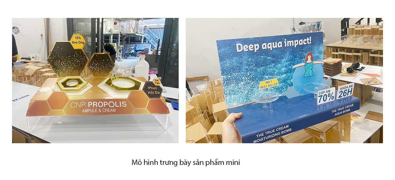 mo hinh quay trung bay san pham mini bang mica Quầy trưng bày sản phẩm mini