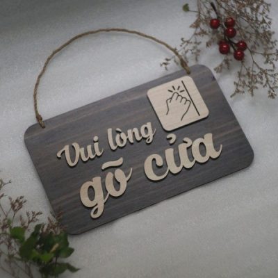 Bảng Gỗ Decor treo tường vui long gõ cửa