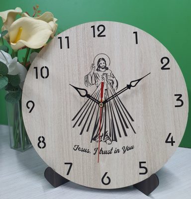 Dong ho treo tuong cong giao mdf Jesus I Trust in you Đồng hồ treo tường công giáo "Jesus, I Trust in you"