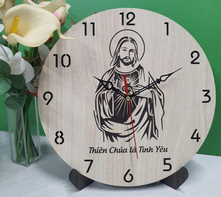 Đồng hồ treo tường công giáo "Jesus, Thiên Chúa là tình yêu"