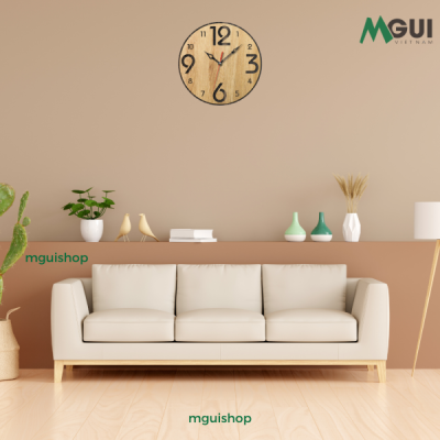 Đồng hồ gỗ mẫu DH11 được dùng trang trí cho phòng khách